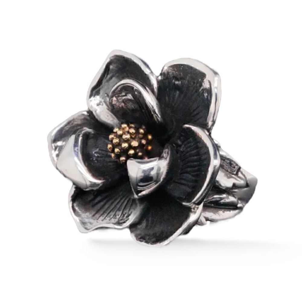 King Baby Solid Sterling Silver Magnolia Flower Ring. | Size:7 |